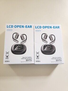 LCD Open-Ear Wireless Earbuds with Charging Case - Black